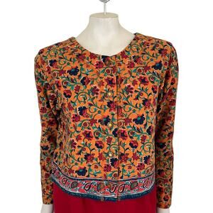 VTG SOSTANZA Long Sleeve Floral Print Button Front Cropped Shirt Jacket SZ M